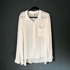 Plus Sheer Button Up Blouse in White